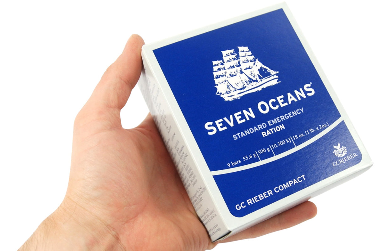 Seven Oceans Standard Emergency Ration - hand holding product box